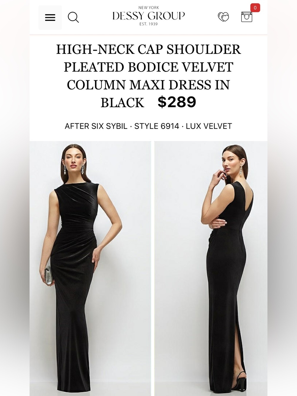 After Six Black Velvet High-Neck Cap Sleeve Column Maxi Dress